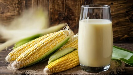 Canvas Print -  Freshly harvested corn and a glass of milk a wholesome farmtotable scene