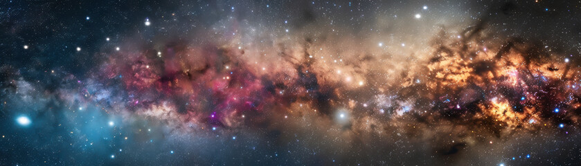 Wall Mural - Vivid panorama of the Milky Way galaxy showcasing colorful nebulae and countless stars, perfect for space enthusiasts and astronomy projects.