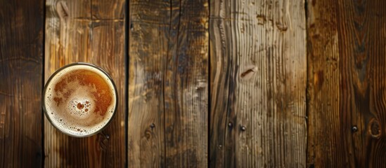 Aufkleber - Top view of a beer cup on a wooden surface with space for writing or images. with copy space image. Place for adding text or design