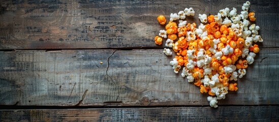 Aufkleber - Popcorn heart displayed on a wooden backdrop with copy space image