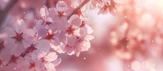 Leinwandbilder - Capture the stunning sight of cherry blossoms blooming on a sakura tree during spring in the castle park capturing a close up macro image with ample copy space