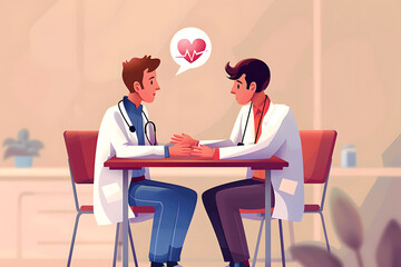 Canvas Print - Male doctor giving treatment advice to the young sick patient. Doctor and patient concept. Vector illustration.