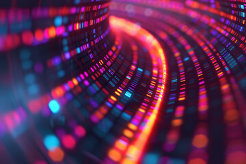 Poster - Colorful abstract digital data stream with glowing lights and dynamic particles, representing futuristic technology and visualization.