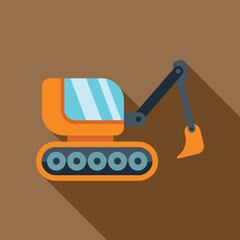 Poster - Orange excavator digging with its arm down on a brown background