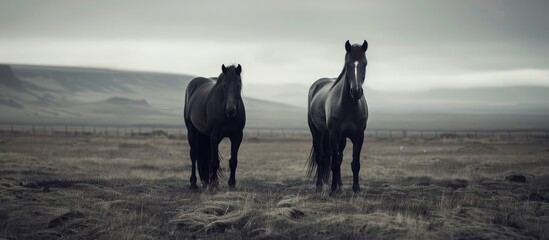 Wall Mural - Icelandic landscape featuring two horses perfect for a European copy space image