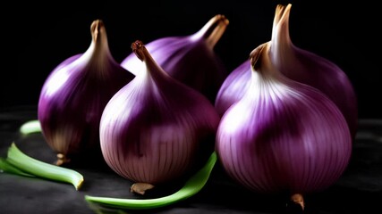 Canvas Print -  Vibrant purple onions with green stems ready for culinary magic