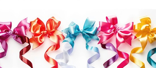 Aufkleber - Copy space image with colorful ribbons and bows set against a white background