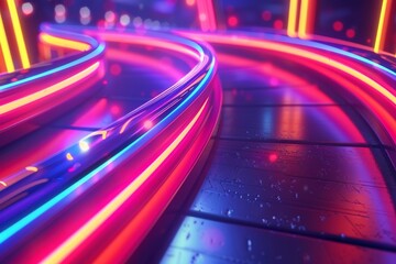 Sticker - Neon-lit futuristic tracks, creating a vibrant and dynamic visual effect with bright and colorful lines.