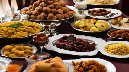 Canvas Print -  Delicious assortment of fruits and desserts on a table