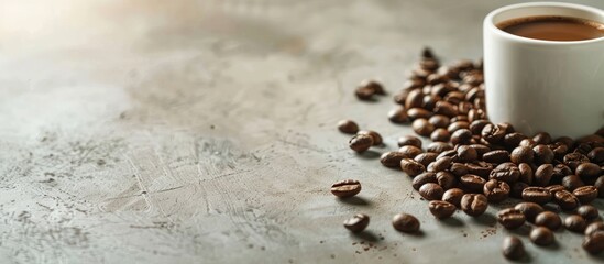 Aufkleber - Coffee cup and coffee beans on a table with copy space image