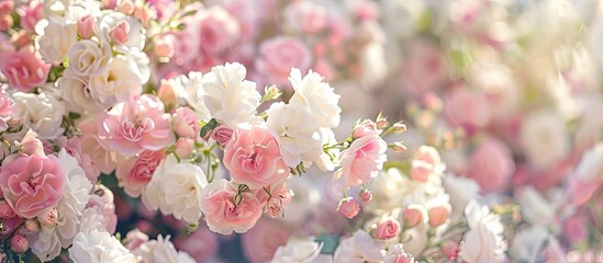 Wall Mural - Flowers in shades of white and pink bloom beautifully in the copy space image