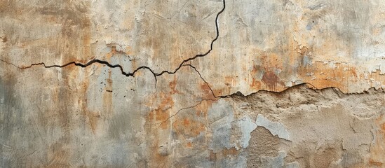 Canvas Print - A weathered wall with a prominent crack stretches across the copy space image