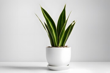  Snake plant in black pot white background, AI Generated