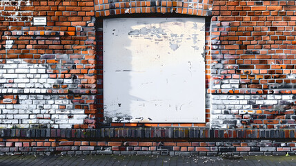 Sticker - Empty blank white poster on old brick wall in a trendy shopping district