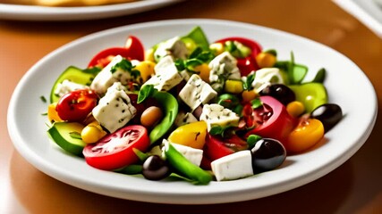 Poster -  Fresh and colorful vegetable salad on a white plate