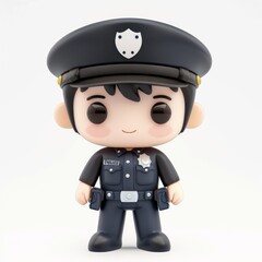 Wall Mural - Adorable Kawaii 3D Clay Police Officer with Tiny Black Dot Eyes on White Background, Generative Ai