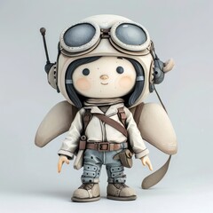 Wall Mural - Cute 3D Clay Pilot Character with Kawaii Design on White Background, Generative Ai