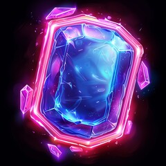 Poster - Glowing Neon Crystal with Blue and Pink Radiant Fractals