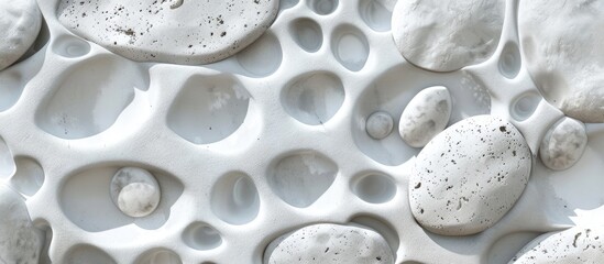 Wall Mural - Grey background with white stones featuring natural holes perfect for design elements with plenty of copy space image