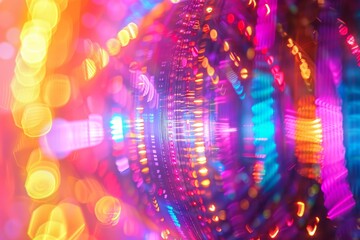 neon light tunnel with vibrant colors, creating a dynamic and futuristic visual effect.