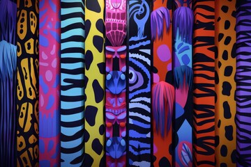 Wall Mural - abstract neon tribal patterns, capturing a vibrant and dynamic visual effect with bright and colorfu