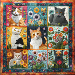 Wall Mural - there are many cats that are sitting in a quilt