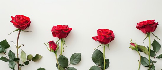 Sticker - Red roses set against a white backdrop with ample copy space image for Valentine s Day messages