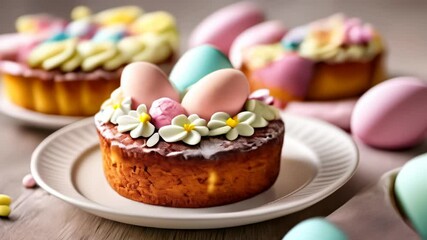 Wall Mural -  Easter delight  A chocolate cupcake adorned with pastel eggs and flowers