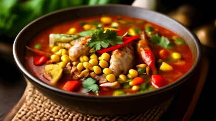 Canvas Print -  Deliciously vibrant Asian soup ready to be savored