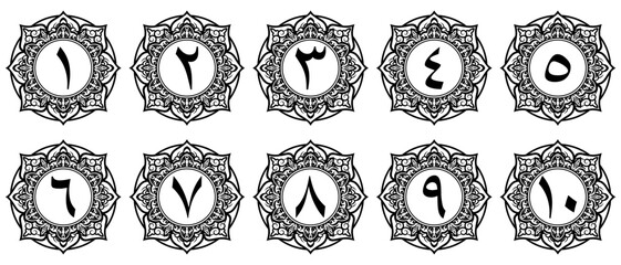 Wall Mural - arabic numerals with ornament. Arabic numerals with premium border decoration. illustration vector. transparent background. free to use for your needs.