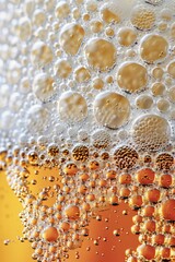 Close-up of the beer with bubble, showing thick foam at the top, refreshing look, good for background 