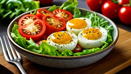 Sticker -  Fresh and vibrant salad with hardboiled eggs and cherry tomatoes