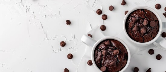 Poster - Chocolate mug cakes displayed on a spotless white backdrop with plenty of copy space image