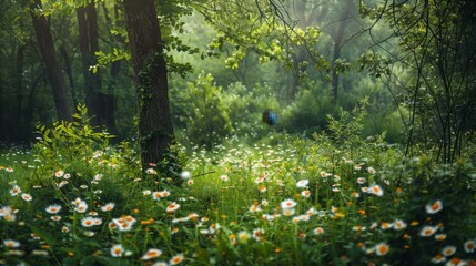 Wall Mural - Sunbeams Through a Forest Clearing.