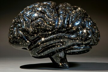 Wall Mural - abstract black brain sculpture with glowing connections, creating a dynamic and futuristic visual ef