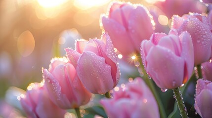 Wall Mural - Pink Tulips in the Sunshine.