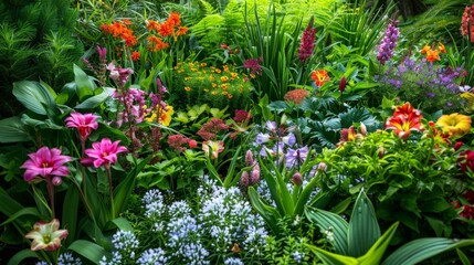 Canvas Print - Colorful Flowers in a Lush Garden.