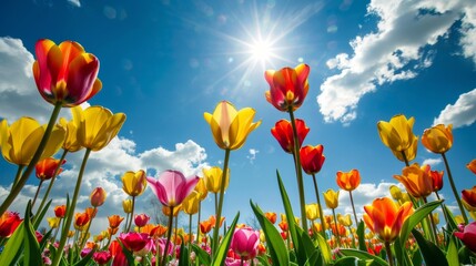 Sticker - Colorful Tulips in a Spring Meadow.