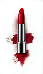 Wall Mural - Red lipstick cosmetics beauty concept illustration on neutral background