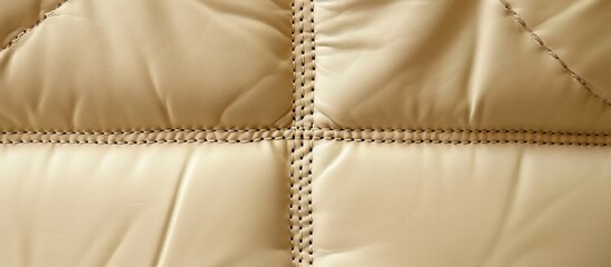 Beige leather surface divided into four sections creating an abstract background with copy space image showcasing skilled sewing work