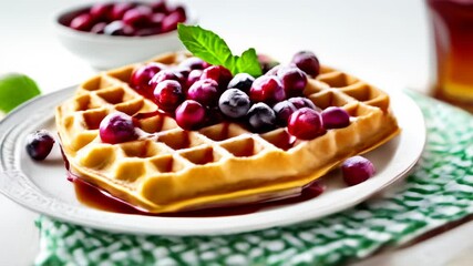 Poster -  Deliciously sweet waffle with fresh berries and a hint of mint