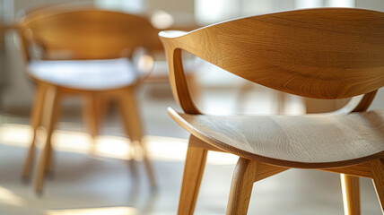 Wall Mural - Close-up of modern wooden chairs in a well-lit room