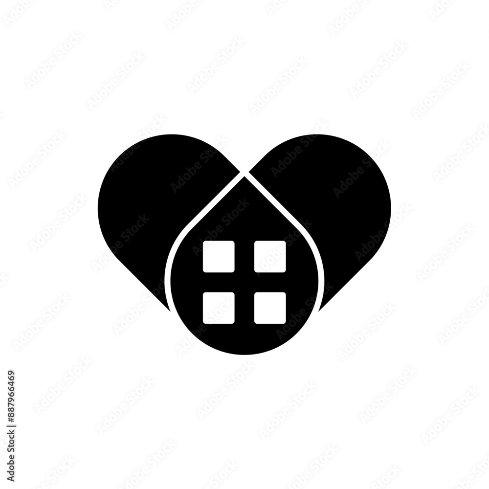 heart icon with house, silhouette vector isolated on white background ...