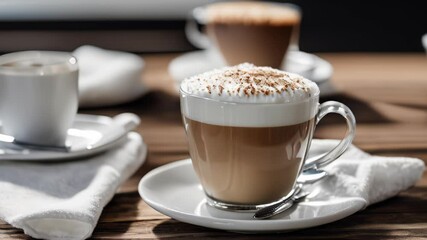 Canvas Print -  Deliciously frothy coffee with a sprinkle of cocoa on top