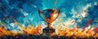 © thien - Champion's Glory - Vibrant Football Championship Celebration Illustration with Trophy, Dynamic Composition in Digital Art