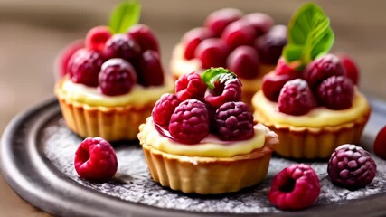 Canvas Print -  Delicious raspberry tartlets a perfect dessert for any occasion