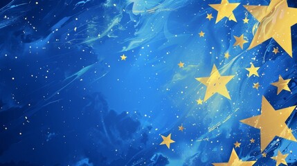Wall Mural - blue abstract background with gold stars.