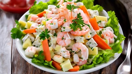 Canvas Print -  Fresh and vibrant shrimp and vegetable salad