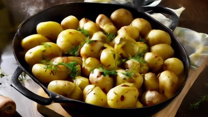 Canvas Print -  Delicious roasted potatoes golden and seasoned to perfection