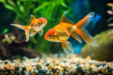 Wall Mural - Goldfish in aquarium with bright aquatic decorations